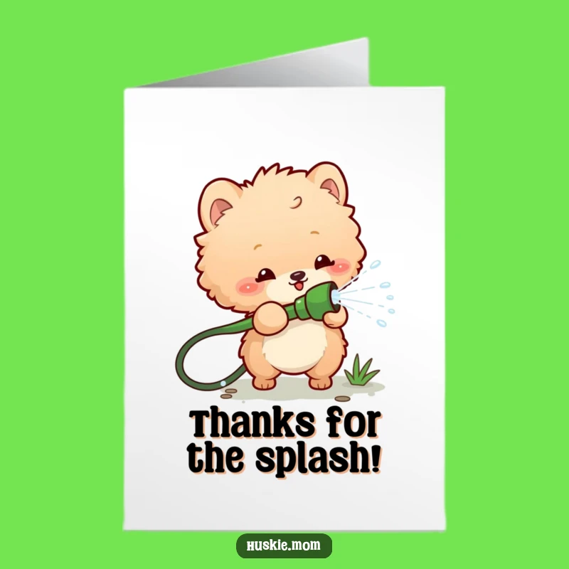 Free Printable Thank You Card: Water Spraying Fluffy Animal, Playful Downloadable Gift
