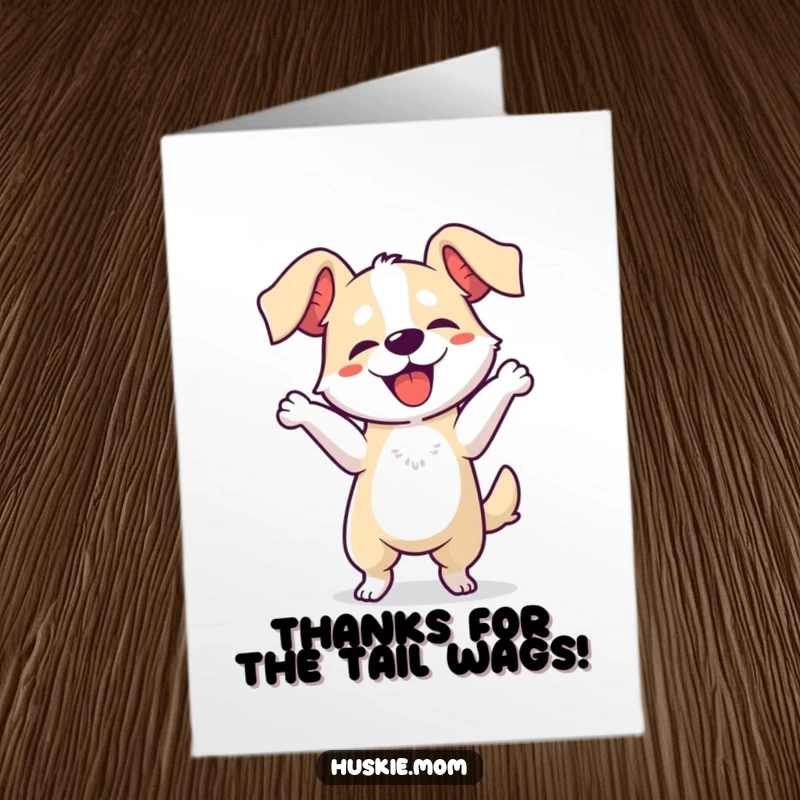 Funny Free Printable Thank You Card: Dog performing a silly dance with floppy ears, expressing thanks.
