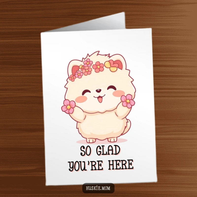 Funny Free Printable Thank You Card: Fluffy animal with flowers in fur, making a warm, grateful gesture.