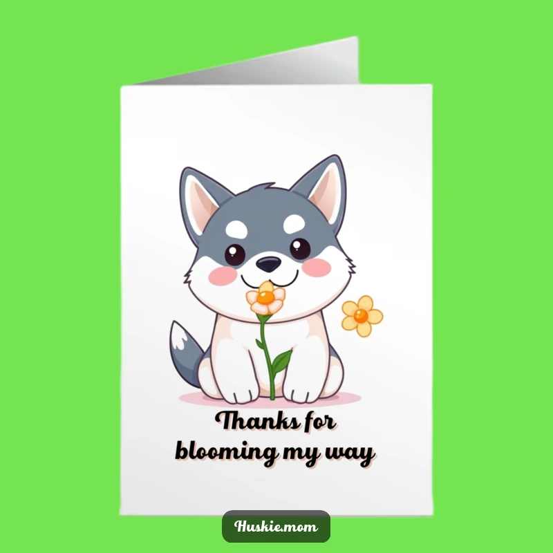 Free Printable Thank You Card: Kawaii Husky Flower Gift DIY Humor Downloadable
