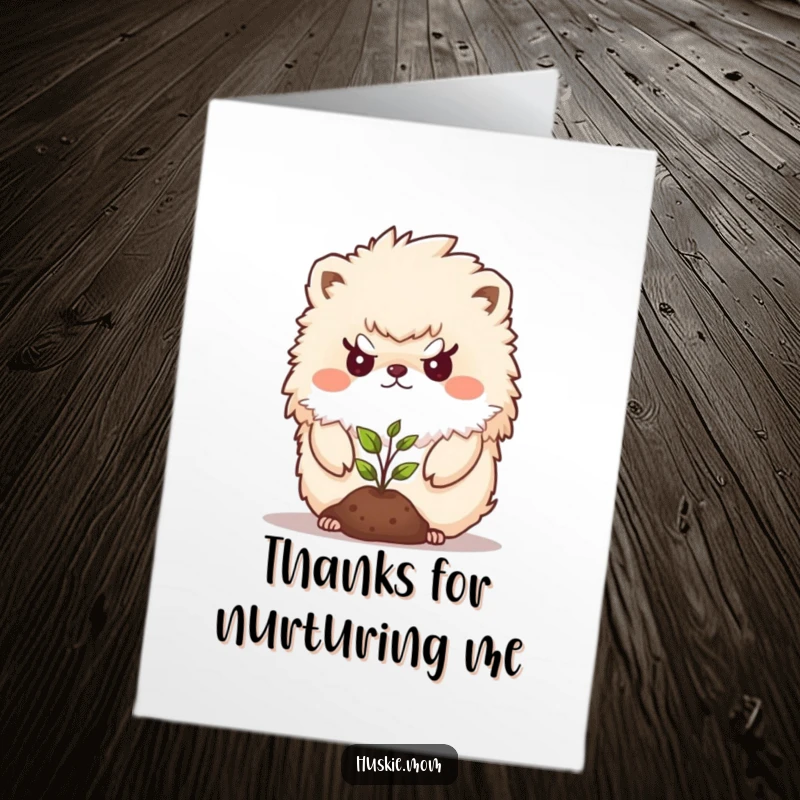 Funny Free Printable Thank You Card: A determined fluffy animal fiercely protecting a small, vulnerable seedling