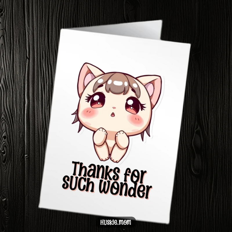 Funny Free Printable Thank You Card: A character with large, bright eyes gazing upwards curiously, conveying thanks.