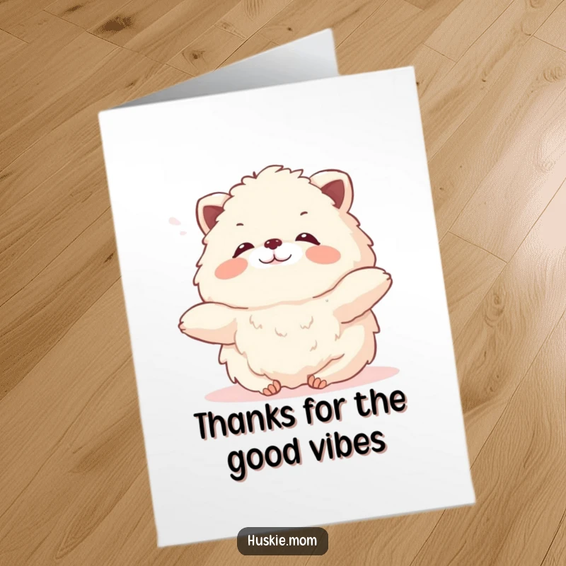 Funny Free Printable Thank You Card: A fluffy animal stretches contentedly, enjoying the warm breeze with a peaceful, happy sigh.