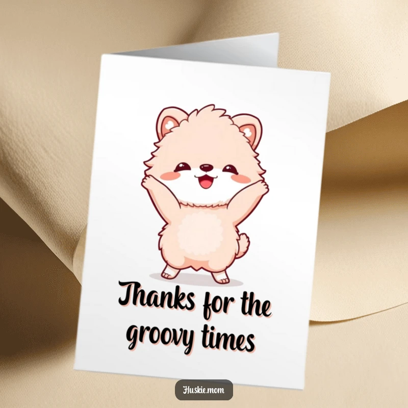 Funny Free Printable Thank You Card: A fluffy animal dancing happily with a big grin, conveying thanks, downloadable.