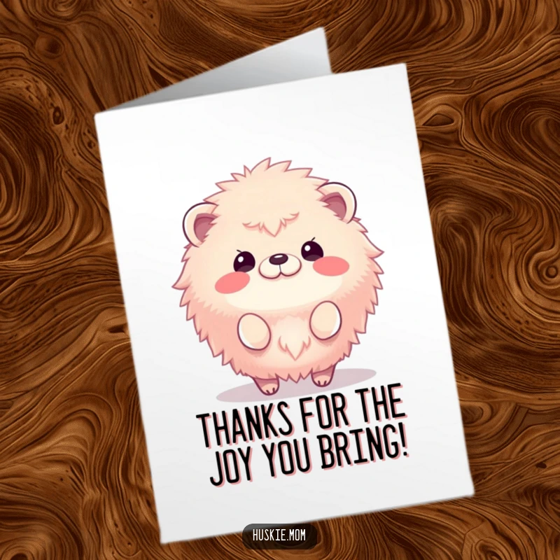 Funny Free Printable Thank You Card: A delighted fluffy animal bouncing gleefully, expressing thanks with pure, unadulterated joy.