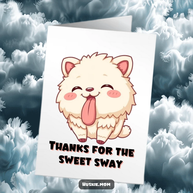 Funny Free Printable Thank You Card of a fluffy animal swaying happily with its tongue sticking out in thanks.