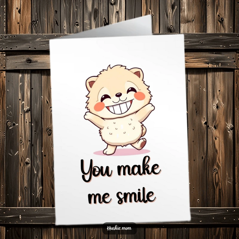 Funny Free Printable Thank You Card: Fluffy animal with a wide toothy grin, dancing enthusiastically, expressing heartfelt thanks.