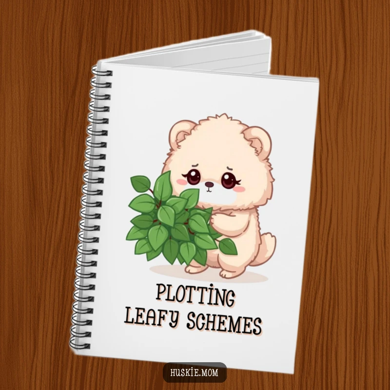 Funny notebook with a fluffy animal intently pruning a bush, ideal for jotting down notes and plans with a humorous touch.