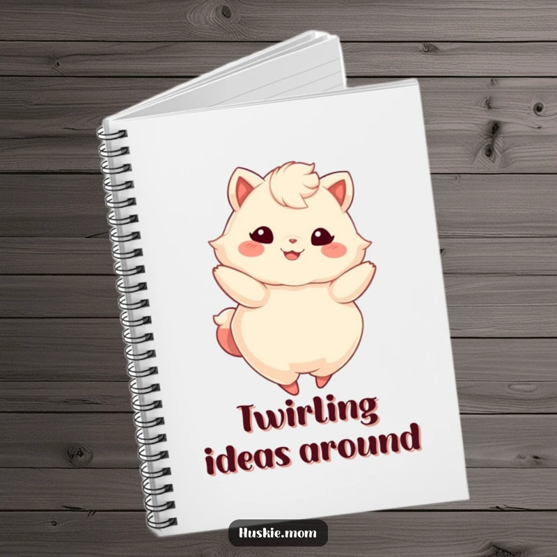 Funny notebook showcasing a fluffy animal with a bright smile, elegantly twirling, ready to capture inspired thoughts.