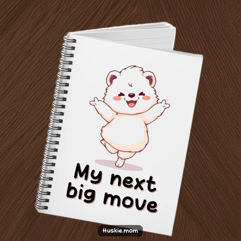 Funny notebook featuring a fluffy animal performing a pirouette, perfect for capturing creative ideas and humorous notes.