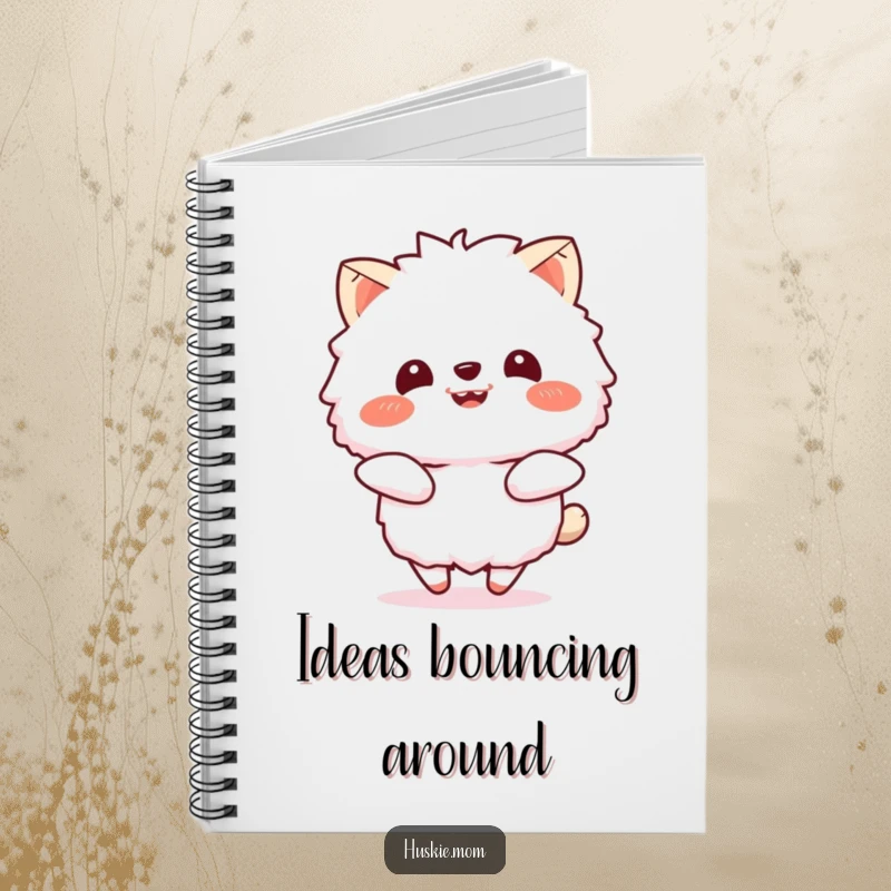 Funny notebook with a cover featuring a fluffy animal bouncing with a beaming smile, perfect for jotting down ideas with enthusiasm and humor.