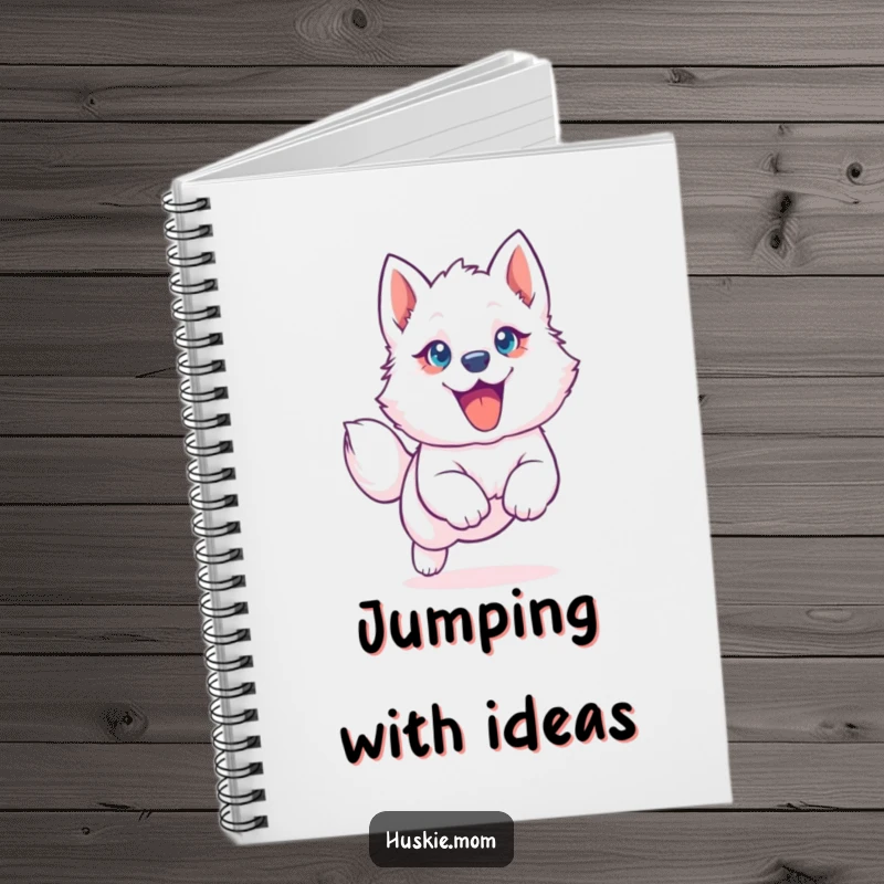 Funny Husky Puppy Notebook: Cute husky pup with floppy ear, jumping on a notebook cover, ideal for notes and funny gifts.