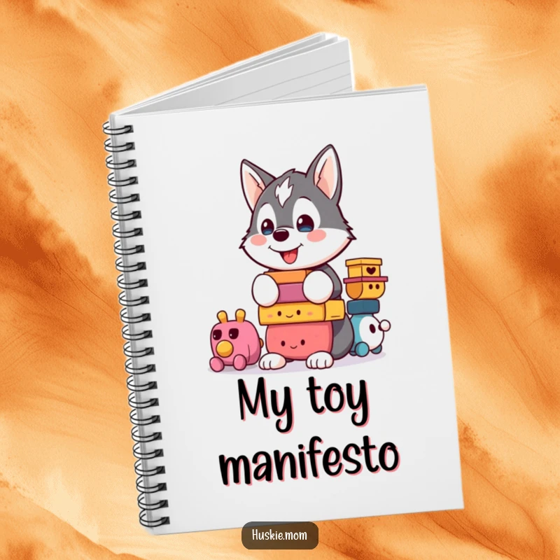 Funny Kawaii Husky Notebook: A proud husky features on this notebook, humorously balancing books and pens.