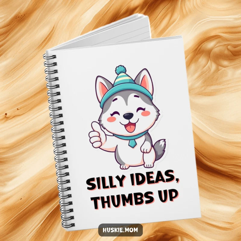 Funny Kawaii Husky Notebook: A journal with a cute Husky in a silly hat on the cover, giving a thumbs up, ready for your notes.