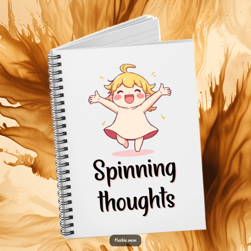 Funny Notebook: A character spins with arms wide, embodying pure joy, perfect for recording your happiest thoughts.