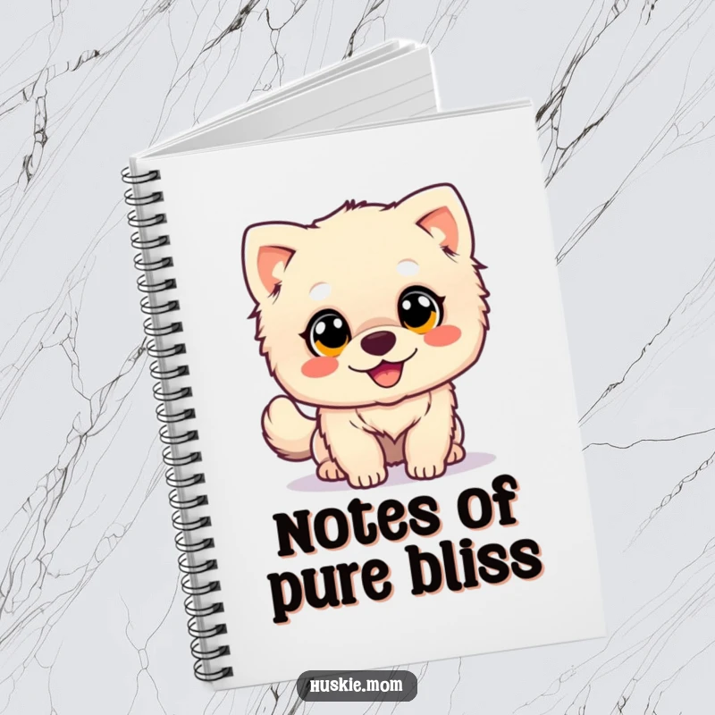 Happy Wagging Dog Notebook: A fluffy dog with big eyes wags its tail excitedly, perfect for jotting down happy thoughts.