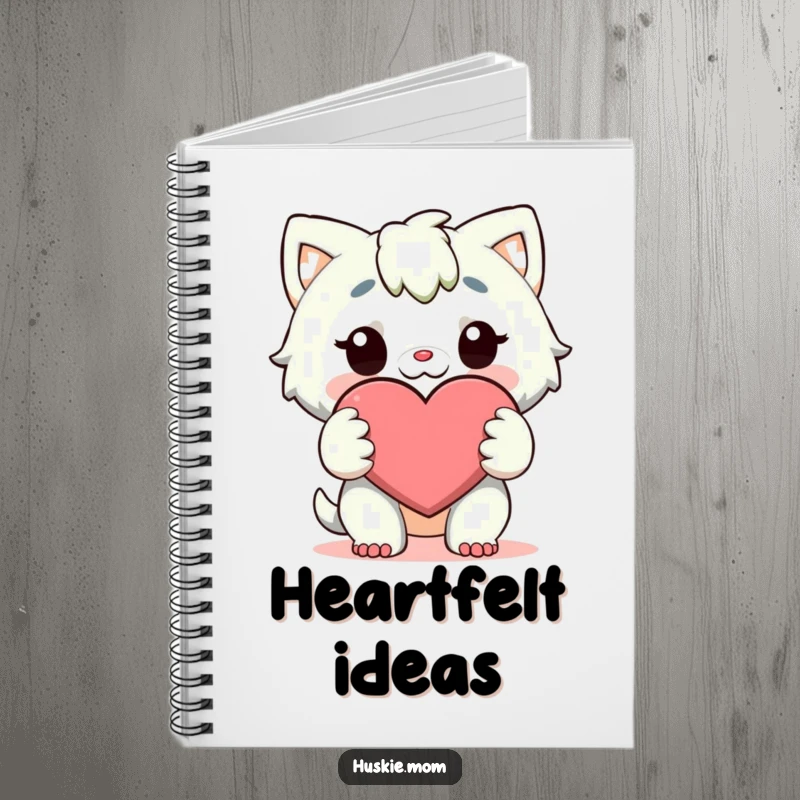 Funny Notebook: A character holds a large, cheerful heart with both paws, perfect for recording your loving thoughts.