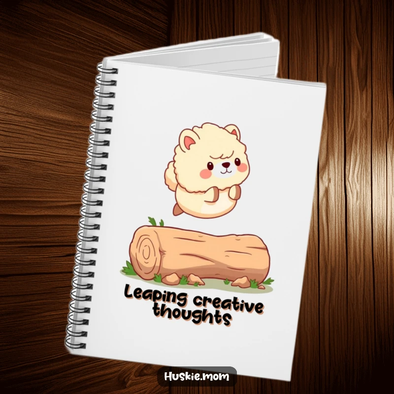 Funny Notebook: A fluffy animal with a wagging tail, energetically leaping over a fallen log, for jotting down active plans.