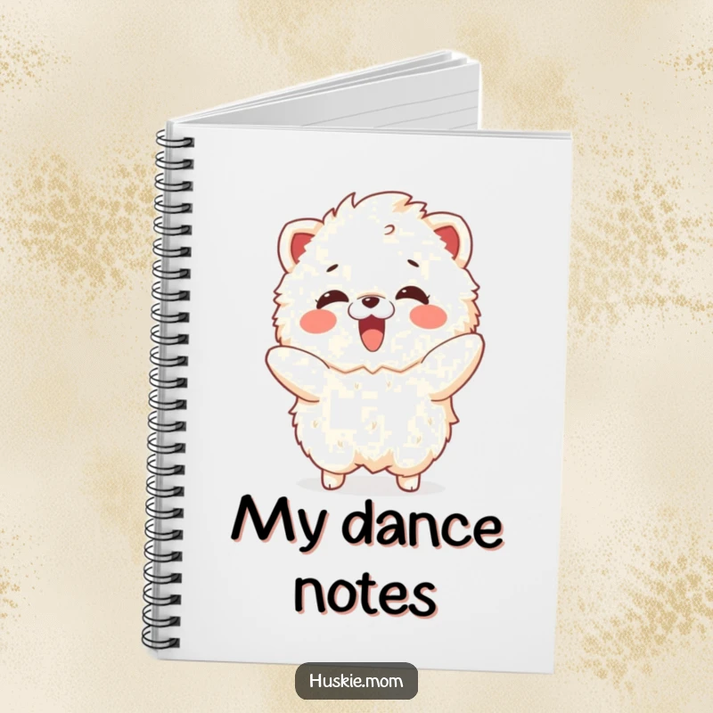 Funny notebook with a delighted fluffy animal dancing playfully, perfect for jotting down ideas with fun.