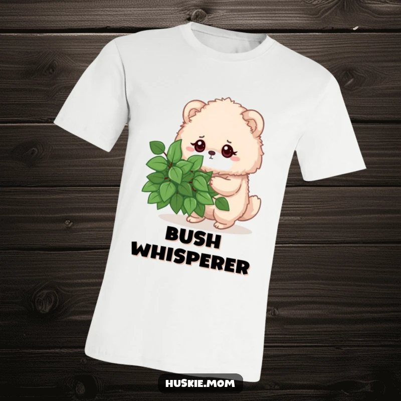 Funny t-shirt depicting a fluffy animal with a determined gaze, meticulously pruning a leafy bush, a humorous gift for gardeners.