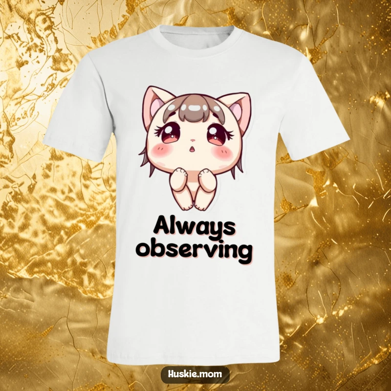 Funny T-Shirt: A character with captivatingly bright and curious eyes gazes upwards, inviting viewers to share their wonder.