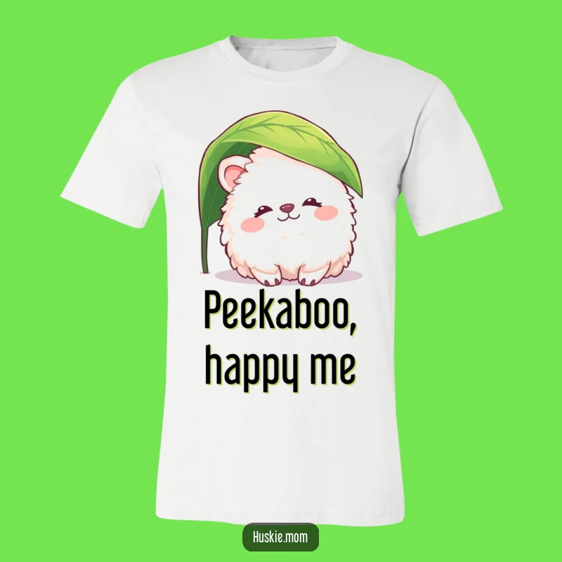 Funny Fluffy Animal Leaf T-Shirt: Peaceful Peeker Tee, Great Humorous Gift