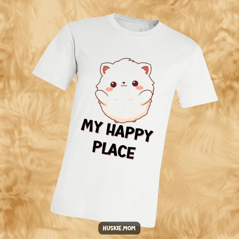 Funny t-shirt showing a fluffy animal with a blissful smile, peacefully swinging back and forth, radiating calm and happiness.