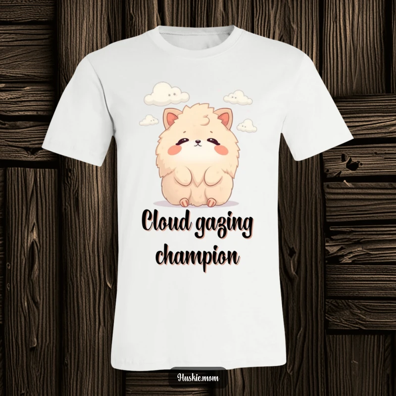 Funny T-Shirt: Soft tee with a fluffy animal serenely watching clouds, embodying peaceful contemplation and lighthearted fun.