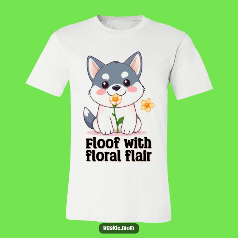 Funny Kawaii Husky T-Shirt: Adorable Dog with Flower Makes a Perfect Humorous Gift
