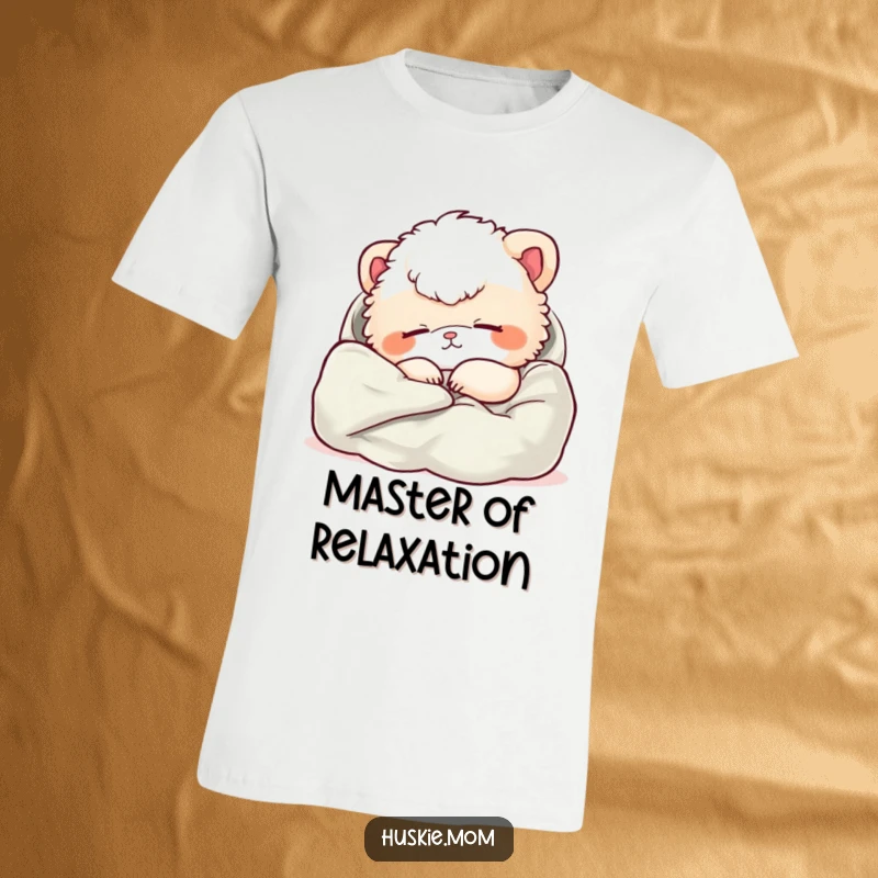 Funny t-shirt depicting a fluffy animal peacefully napping in soft fabric, perfect for comfort lovers.