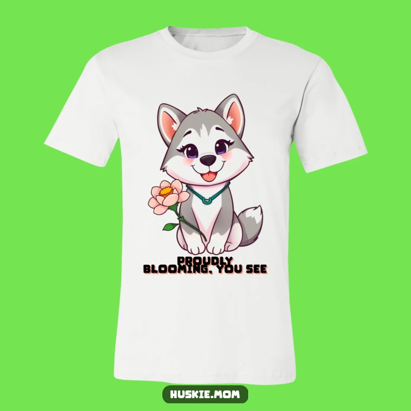 Funny Husky Lady Flower T-Shirt - Proud Blooming Animal Tee Gift