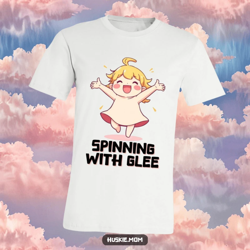 Funny T-Shirt: A character gleefully spins with arms wide open, conveying an infectious sense of pure, unadulterated joy.