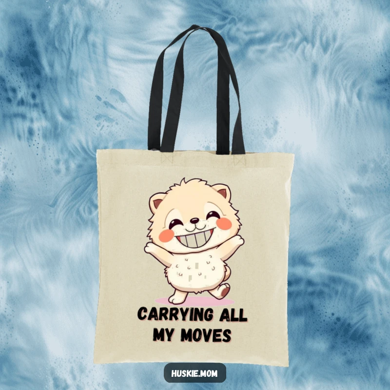 Funny fluffy dancer tote bag, practical for carrying items, featuring a grinning creature dancing, a fun gift.