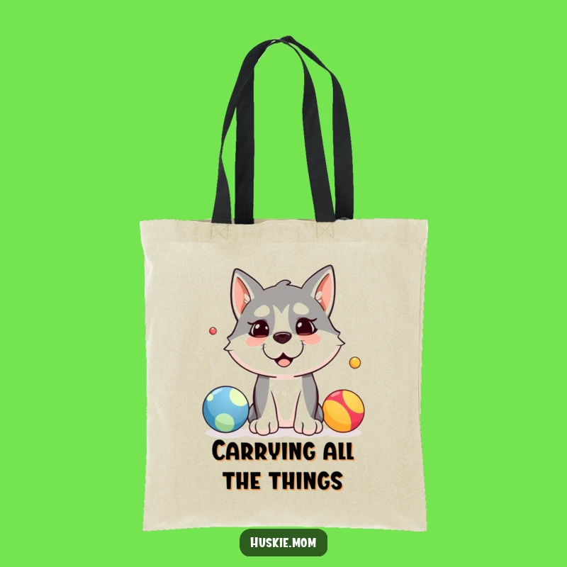 Funny Husky Juggler Tote Bag: Carry Your Goods with a Silly Pup's Attempt, Funny Gift