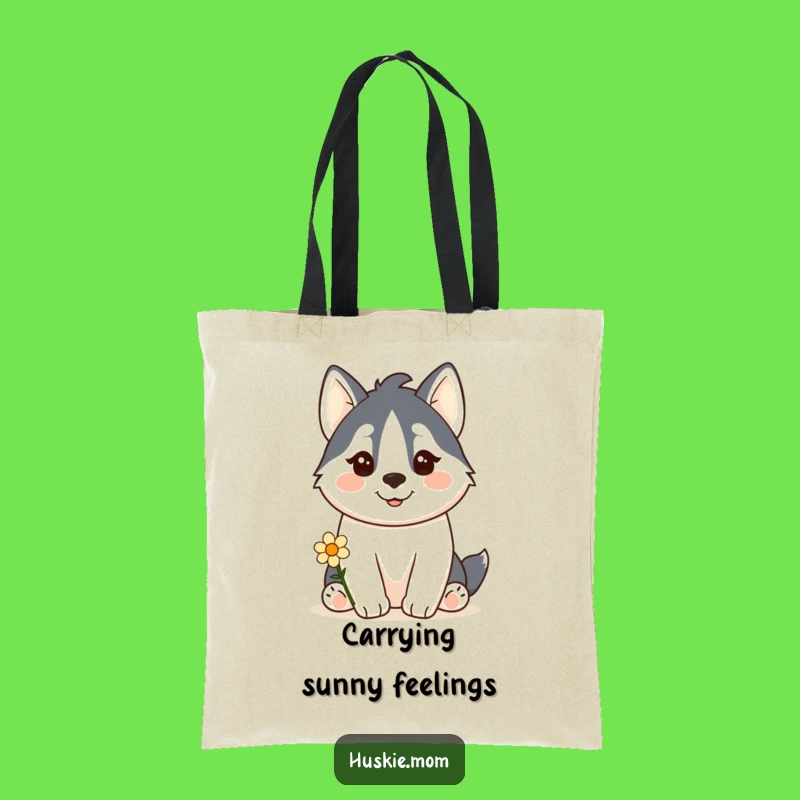 Funny Kawaii Husky Tote Bag: Flower Offering - Cute & Practical!