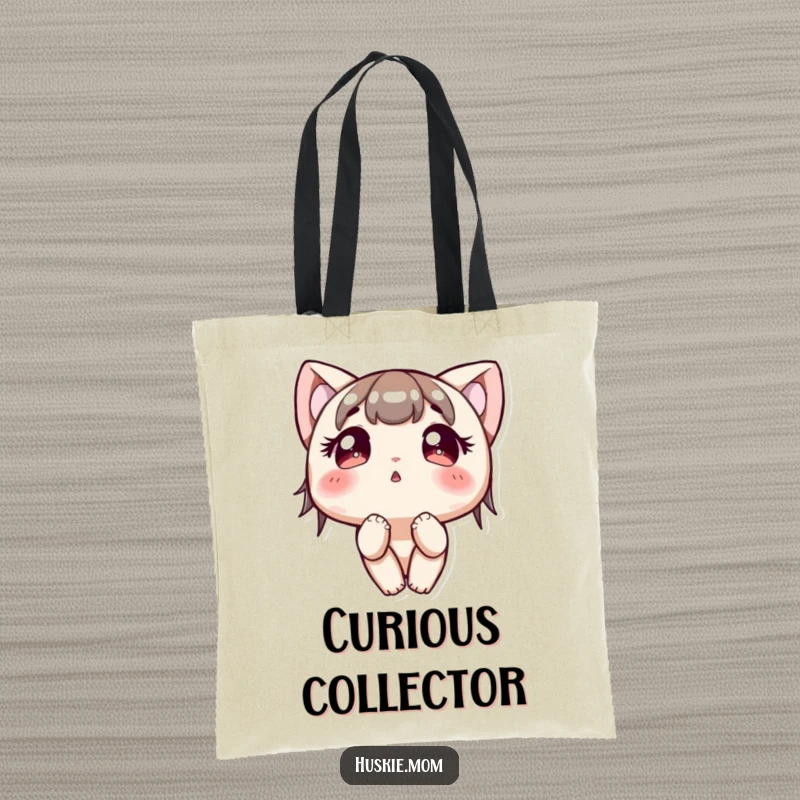 Funny Tote Bag: A character with big, bright, curious eyes looks upwards, ready to hold your discoveries.