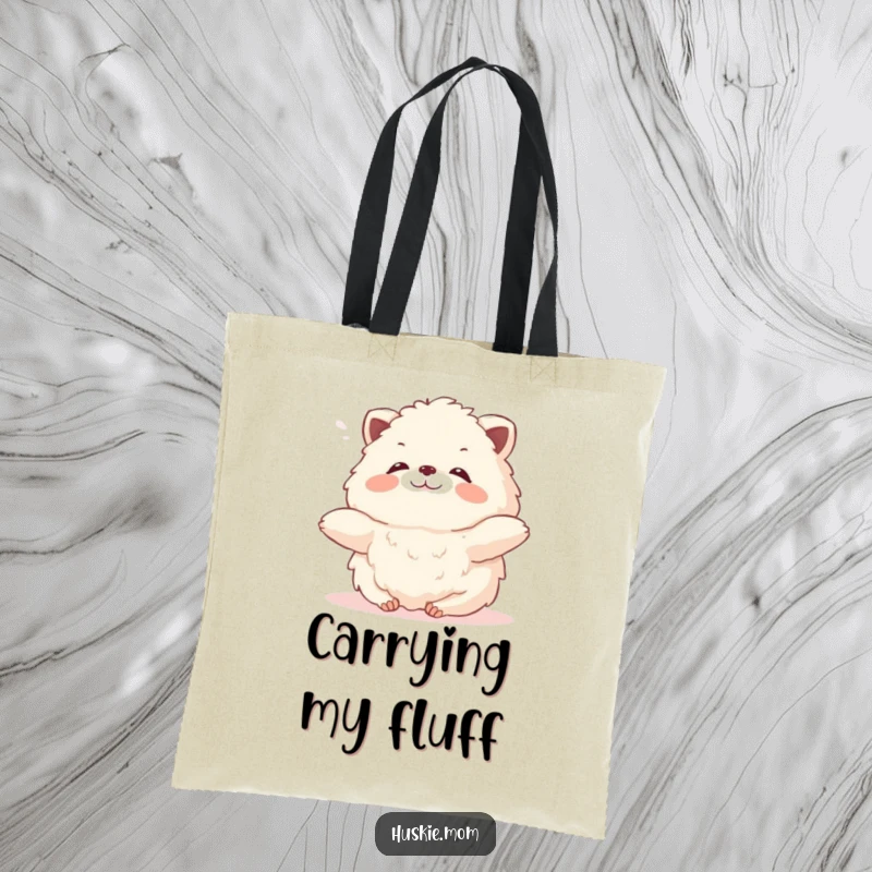 Funny Fluffy Animal Tote Bag: A cute, fluffy creature stretching with a sigh, embodying relaxation and gentle humor for your errands.