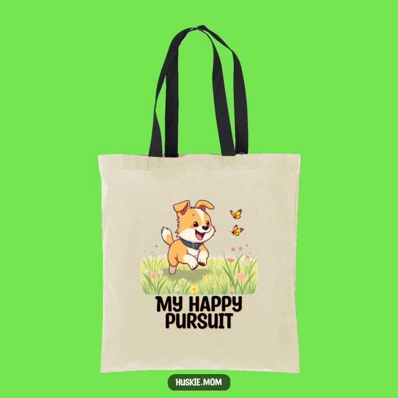 Funny Dog Meadow Tote Bag: Butterfly Chase Accessory, Practical Funny Gift