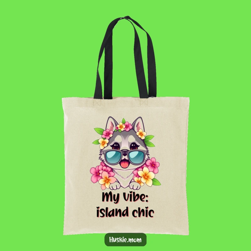 Funny Husky Lady Tote Bag: Cool Sunglasses & Lei, Stylish & Hilarious Accessory